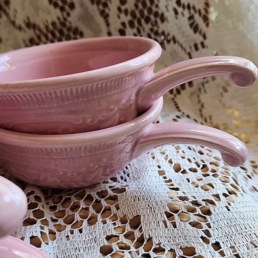 Antique Vintage Taylor Smith & Taylor Pink Oven Serve Ware Handled Small Bowls - Picture 13 of 14